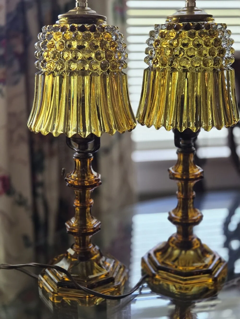 2 Antique Murano?  Hobnail Fairylamp Bedside Tablelamps